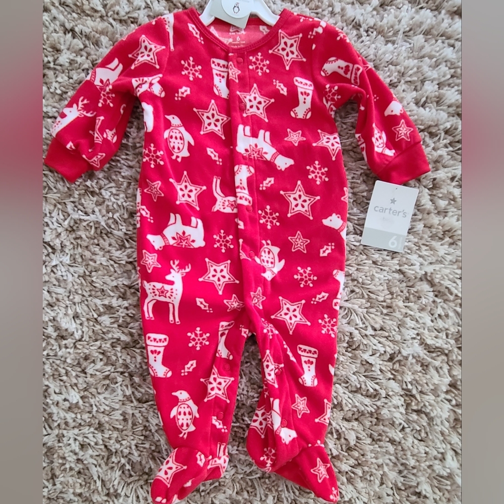 Carter's 6 Months Footed Fleece Sleeper Red Holiday Christmas NEW